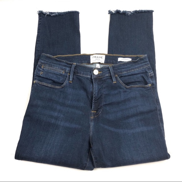 Frame Denim Denim - FRAME LE HIGH RISE SKINNY RAW HEM CROP BLUE JEANS